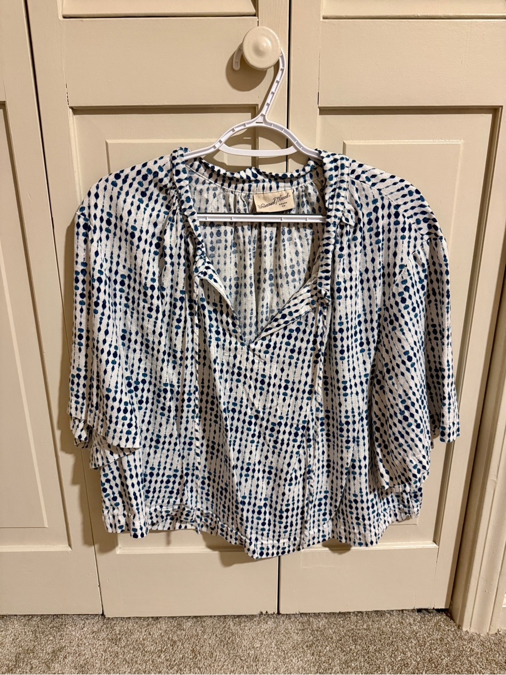 Universal Thread Cream Blouse with Navy Dot Print